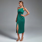 One Shoulder Sleeveless Midi Chain Bodycon Dress